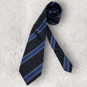 SERICA Black/Blue/Brown Striped Paisley Silk LUXURY Tie HANDMADE ITALY